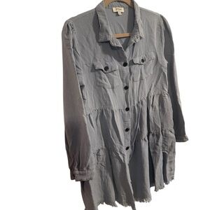 Umgee Light Blue Button-Up Shirt Dress